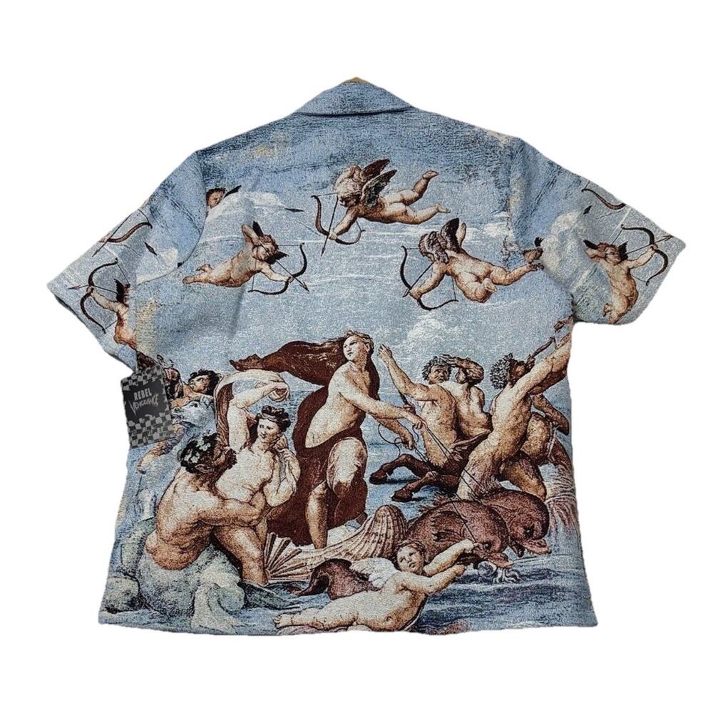 Rebel Vengeance Tapestry Shirt & Shorts Set Mens L Renaissance Angel Cherub Art - Picture 7 of 8